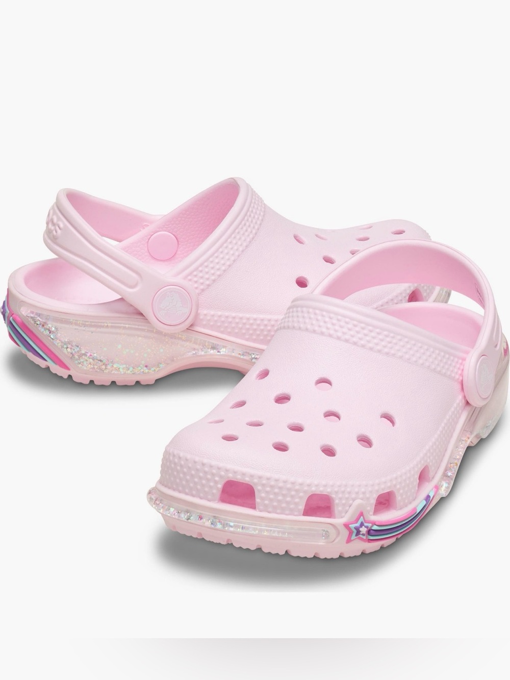 CROCS Kids' Light Pink Glitter Classic Clogs